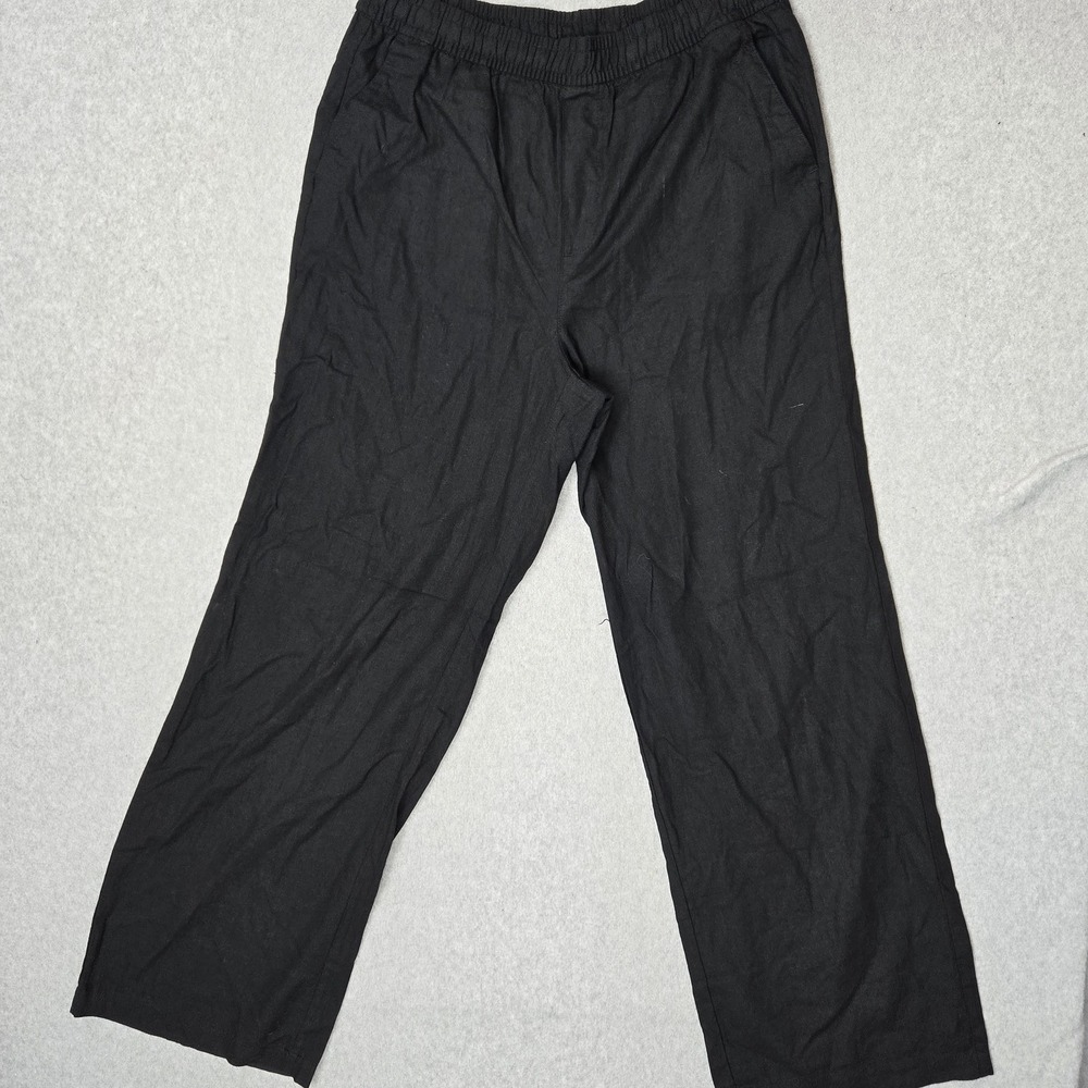 Old Navy Women Pants M TALL Black Coastal Beach Wide Leg 31" Inseam